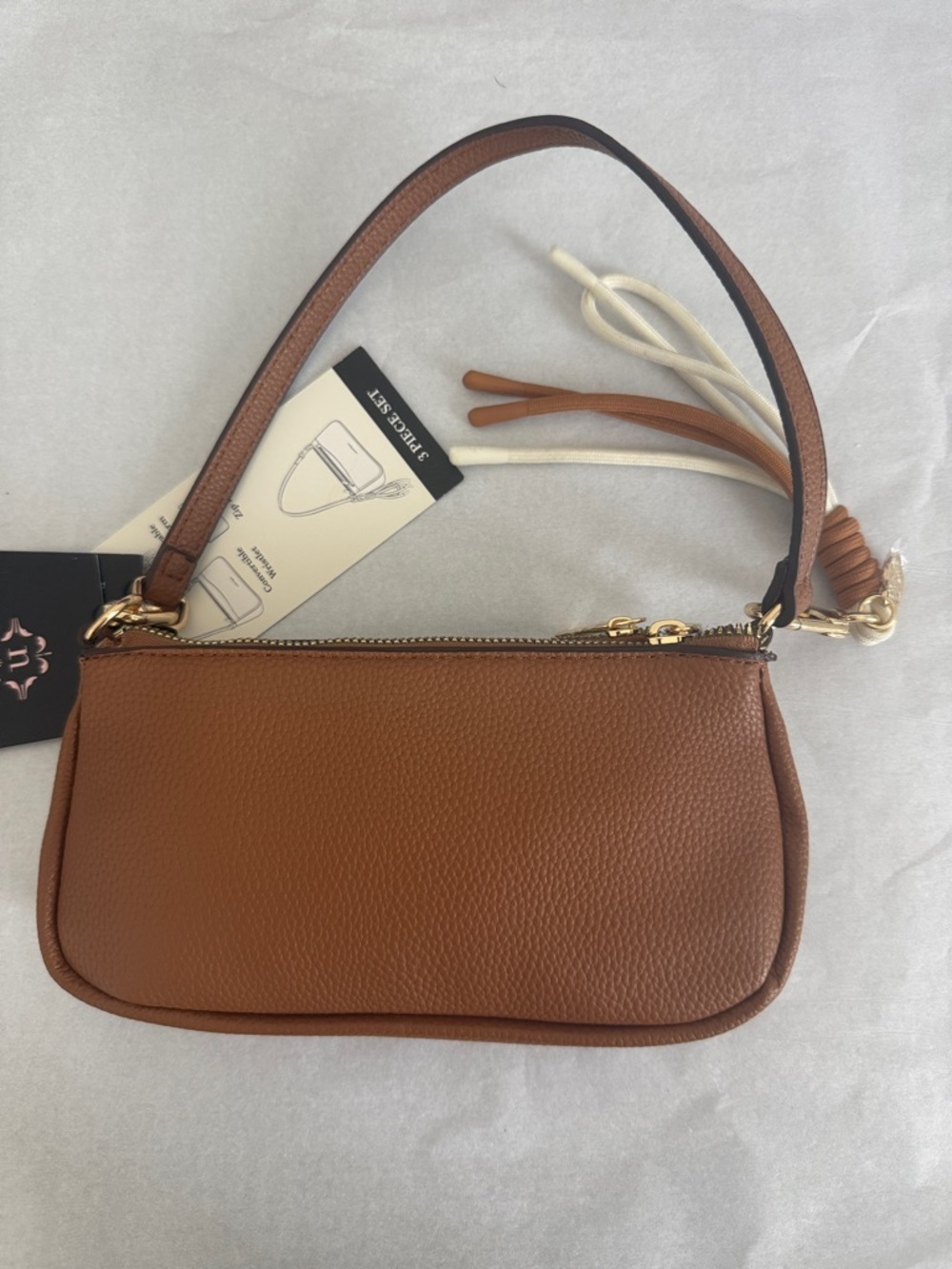 Nanette Lepore Cognac Pebble Leather Mini Shoulder Bag with Tassel - Picture 4 of 12